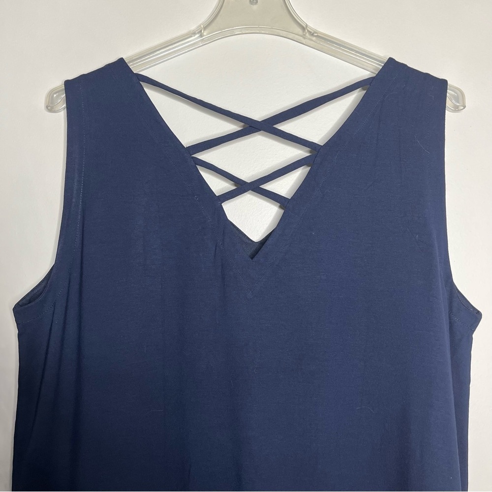 NWT LOFT Plus Shift Navy/Red Sleeveless V Neck Cross Straps Back Dress SZ 20/22 - Picture 9 of 12
